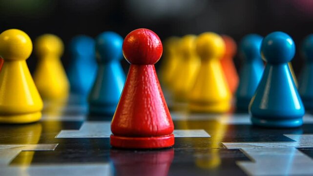 Red Game Piece Stands Out: Strategy, Leadership, and Uniqueness