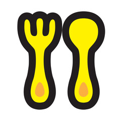Black line icon set cut school life spoon, lunch