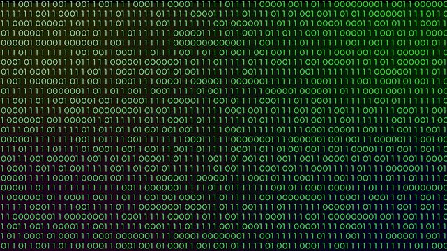 Digital binary number animated background, binary, code and computer language, virtual technology or software encryption. binary code, algorithm, data, and matrix