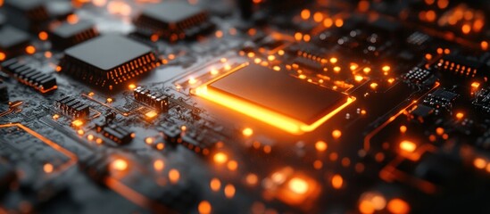 Glowing Circuits: A Close-Up of a Computer Motherboard's Central Processing Unit