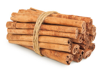 Cinnamon sticks isolated on white background with full depth of field