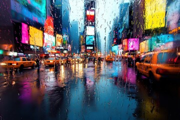 Rainy Night in Times Square with NYC.