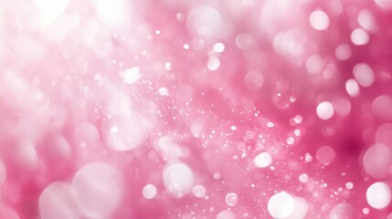 Soft Blurry Pink Background with Circular Bokeh Effect and Sparkling Glitter Particles for Elegant Design Use
