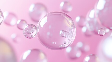 Delicate Soap Bubbles Floating on a Soft Pink Background for Creative and Artistic Uses