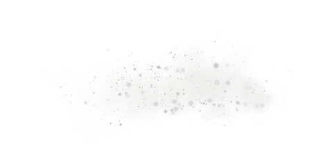 Magic white smoke with glitter and small particles of twinkling stars. Fog with luminous particles. White vapor with stardust. Morning fog over land or water surface, magic haze. Fog or smoke. PNG.