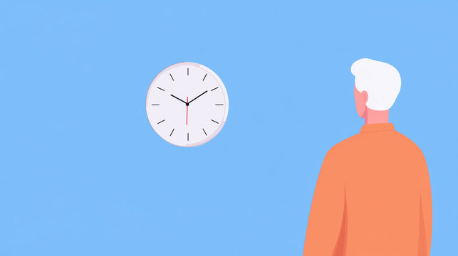 Alzheimer, A senior man looks confused while staring at a clock. - Powered by Adobe
