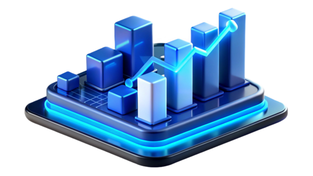 Transparent Digital 3D Stock Market Analysis in PNG with Growth Charts and Financial Investment Data. - Powered by Adobe