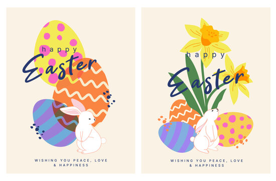 illustration of easter day concept,  card and background, cartoon and character, bunny or rabbit with flowers and egg, seasonal theme, frame and border template