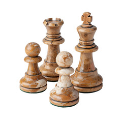Classic Wooden Chess Pieces on a White Background for Strategy and Game Concepts
