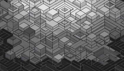 graphic design element and abstract geometric background with isometric vector blocks; seamless texture