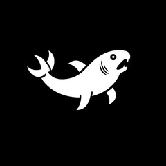 Fototapeta premium Modern minimalistic logo featuring negative space design of a fish in a black and white color scheme for branding identity