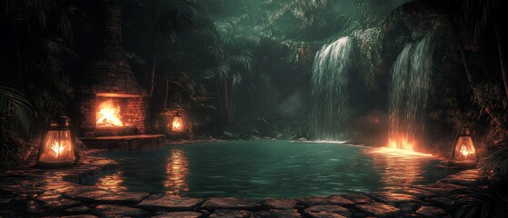 Jungle Waterfall Pool Scene