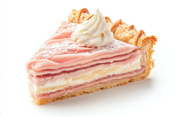 a piece of cake with a dollop of cream on top