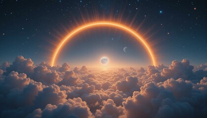 Heavenly orange sunlight paints the sky and space in a vibrant sunrise