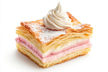 a piece of pastry with a whipped cream on top