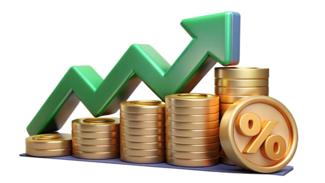 PNG growth money isolated on transparent 3d podium background with wealth financial business success finance graph stock profit investment chart.