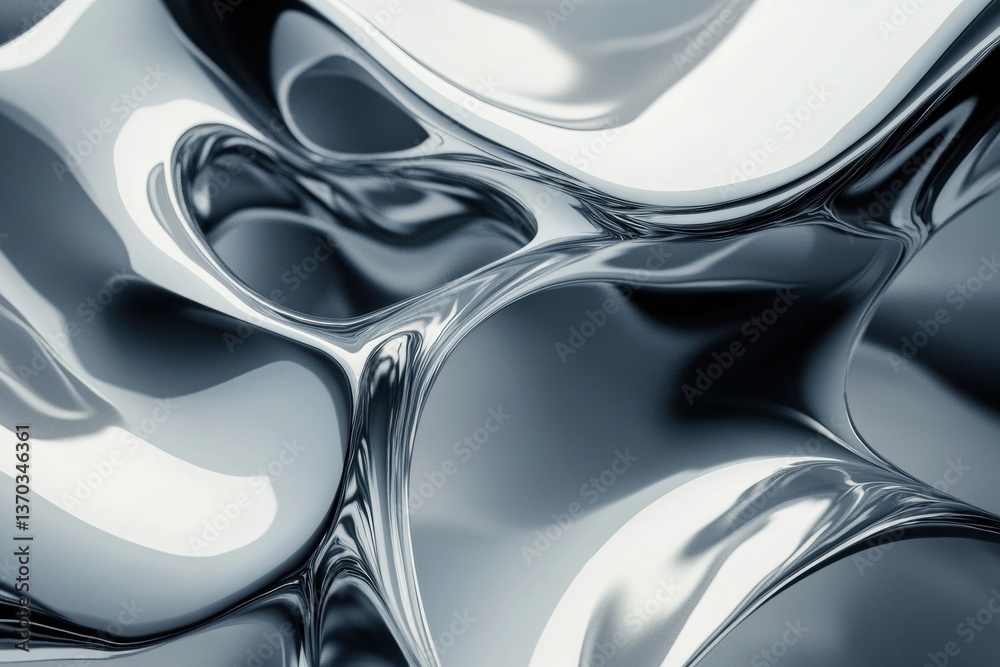 Aufkleber Futuristic abstract pattern featuring soft 3D waves in monochrome palette showcasing smooth modern minimalist aesthetic