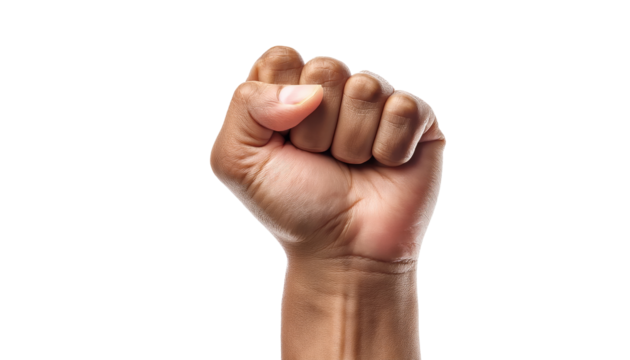 Clenched fist symbolises the power of labour movement Isolated On PNG Transparent and White Background 