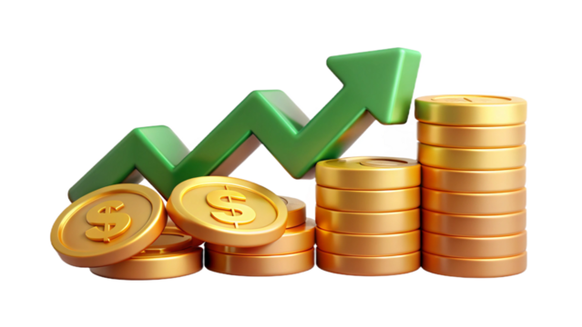 PNG growth money isolated on transparent 3d podium background with wealth financial business success finance graph stock profit investment chart.