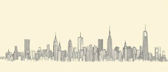 Fototapeta premium Elegant Line Art of City Skyline with Iconic Buildings and Structures