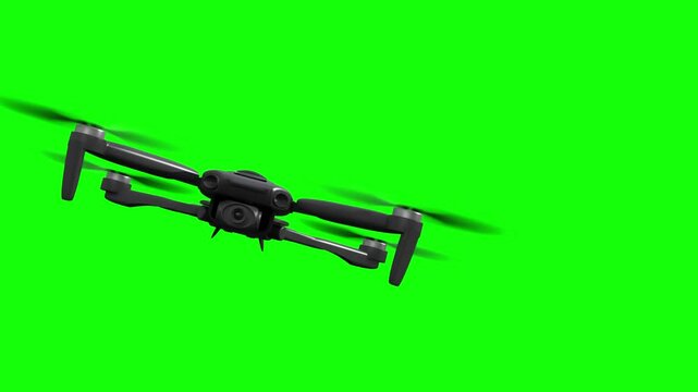 3d render of a drone in flight on green screen