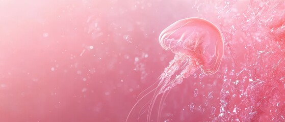 Ethereal Jellyfish Surrounded by Pink Bubbles in a Dreamy Sea Scene