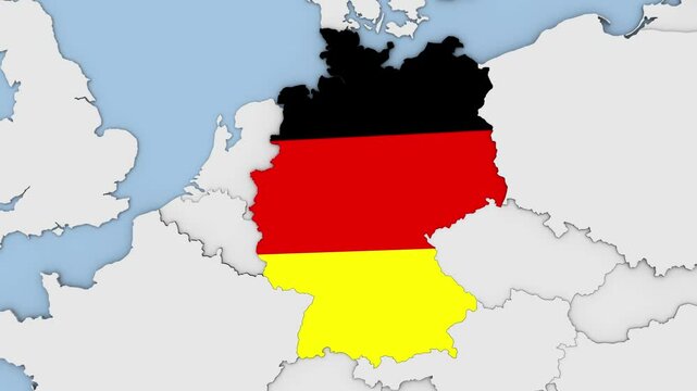 3d rendered animation of Germany on the Europe map with their national flag
