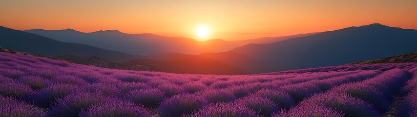 Fototapeta premium Lavender Fields Sunrise Mountains (1)