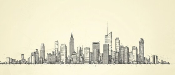 Urban Skyline Silhouette in Monochrome Style with Detailed Design