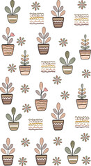 Playful Plant Doodle Seamless Pattern on Transparent Background