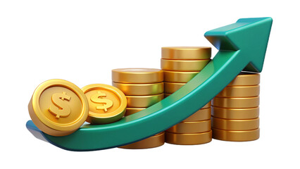 PNG growth money isolated on transparent 3d podium background with wealth financial business success finance graph stock profit investment chart.