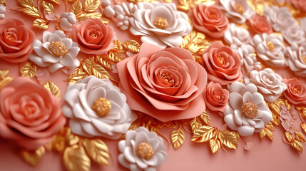Textured Coral & White Sugar Rose Floral Arrangement with Gold Accents