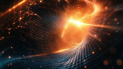 Obraz premium Abstract glowing tunnel of data and digital technology, orange and blue.