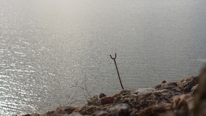 Place for fishing and recreation on the lake shore, atmosphere, nature