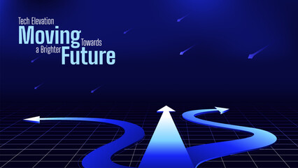 Tech Elevation Moving Towards a brighter Futuristic Technology Pathway &ndash; Abstract Digital Road to Innovation and Success Background