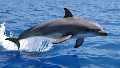 Fototapeta premium Stunning Dolphin Leaping from Ocean Waves: Breathtaking Wildlife Photo