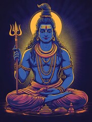 Obraz premium Hindu God Shiva, Meditative Pose, Artistic Depiction