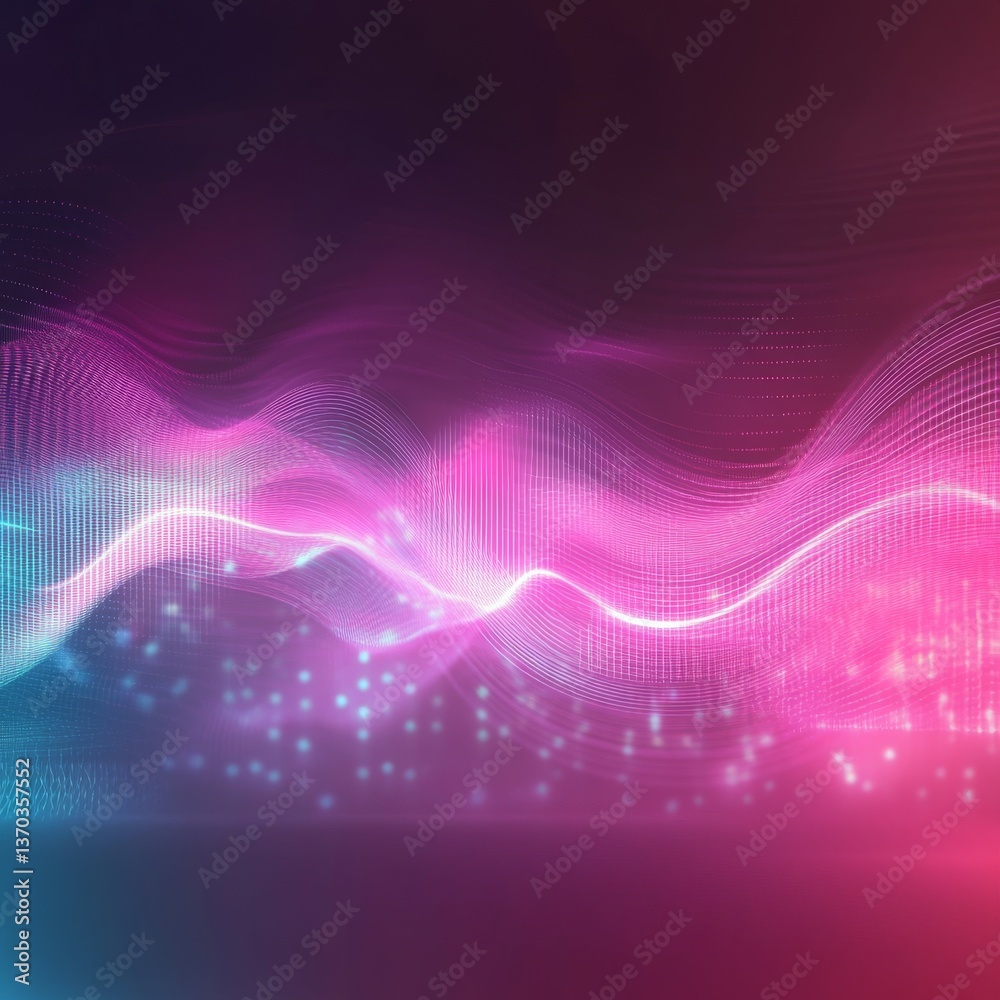 Poster abstract data flow visualization with glowing lines and particles in neon pink and blue shades