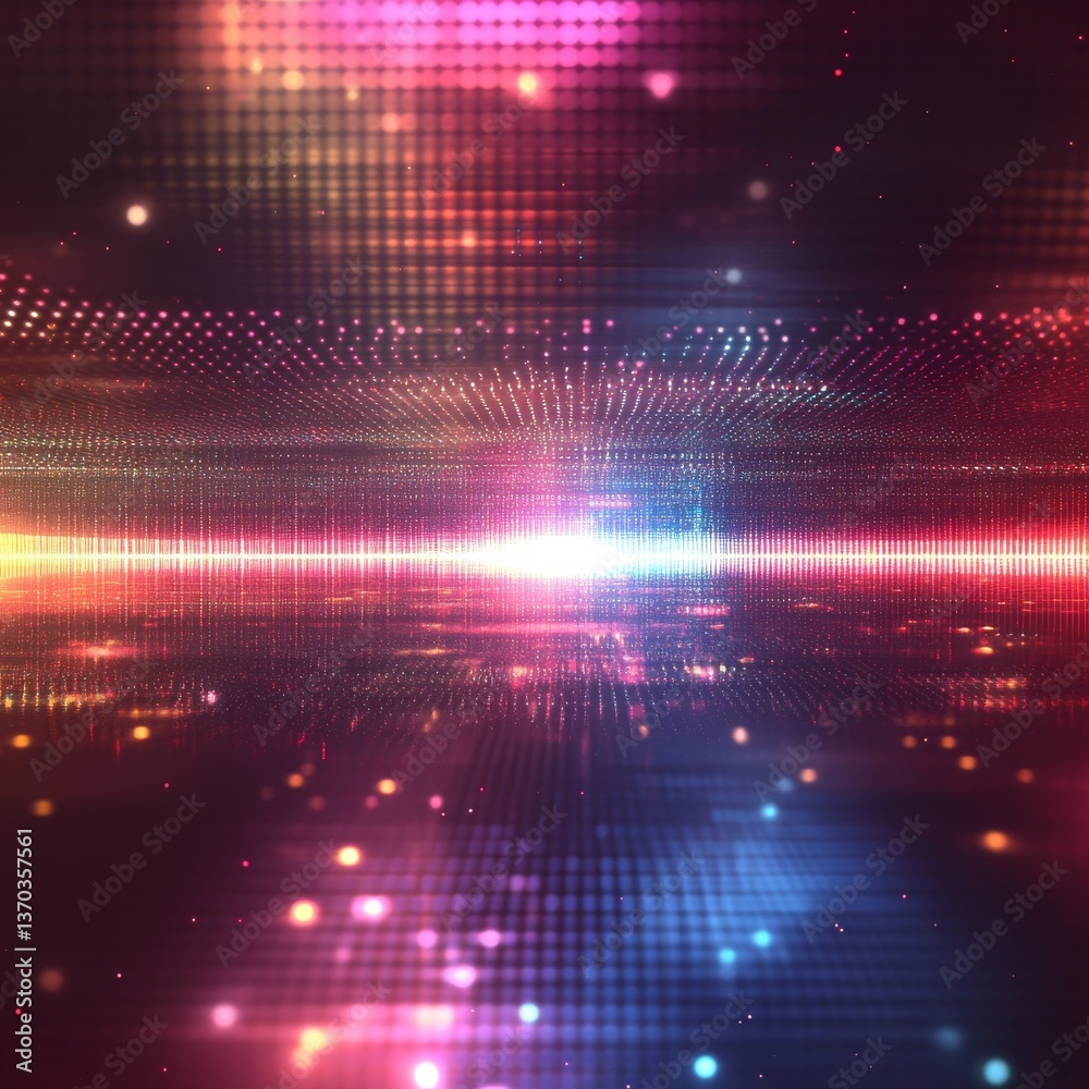 Leinwandbilder Abstract Data Stream: Futuristic Grid with Vibrant Light and Bokeh