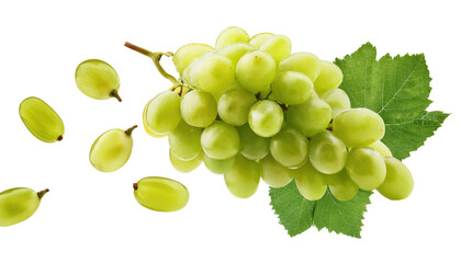 Falling green Grape Isolated On PNG Transparent and White Background 
