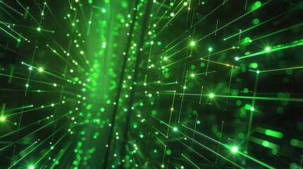 Obraz premium 3D rendering of a glowing green circuit board with glowing green dots and lines.