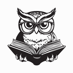 Owl Reading Book  image. Owl with glasses reading a book Stock Illustration
