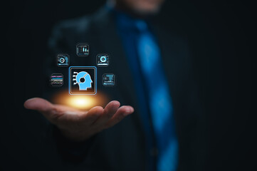 Unveiling The Digital Visualization Of Thought, Data Analysis, And Ai Integration, Powered By Technology, Featuring A Person In A Suit, Representing The Future Of Intelligence