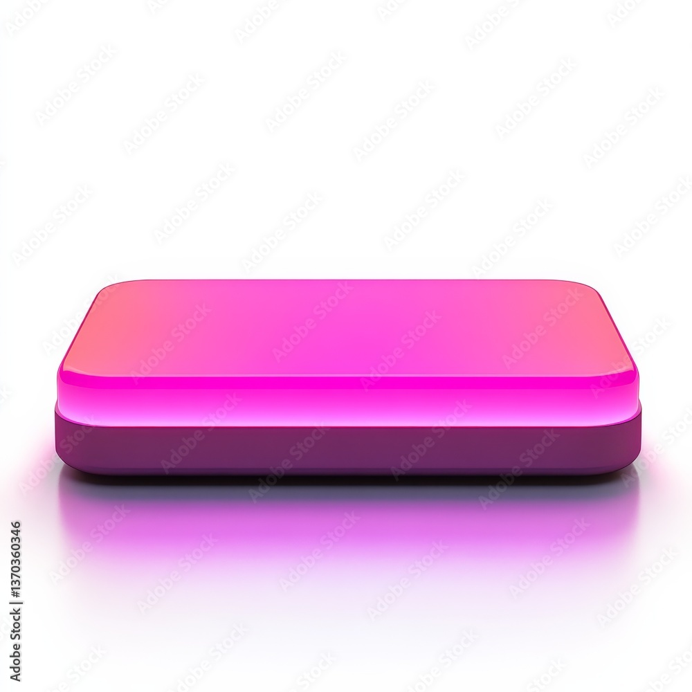 Poster Sleek Pink Platform: Modern Product Display Stand with Rounded Edges and Subtle Illumination Against a Clean White Background