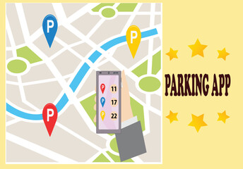  Parking app,available parking spot,car park, vector illustration