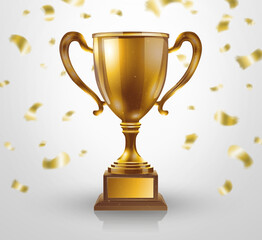 Trophy cup. Award winner, champion prize, golden cup, soccer tournament.