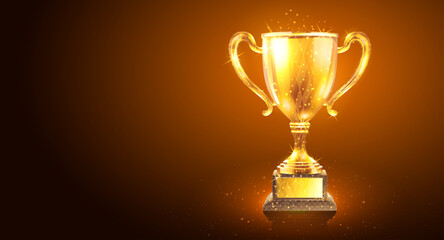 Trophy cup. Award winner, champion prize, golden cup, soccer tournament.