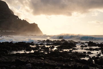 Buenavista del Norte, Tenerife. Strong waves off the northern coast of Tenerife, in the evening light.