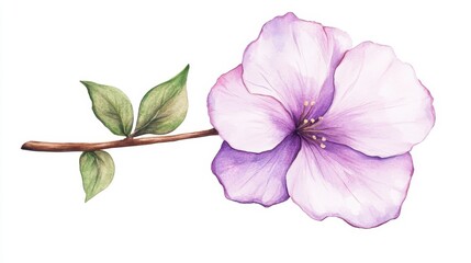 Delicate flower on a branch captured in a beautiful watercolor illustration set against a white background for visual appeal