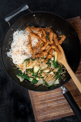 Beancurd knots vegan stirfry with bok choy, enokitake and rice vermicelli